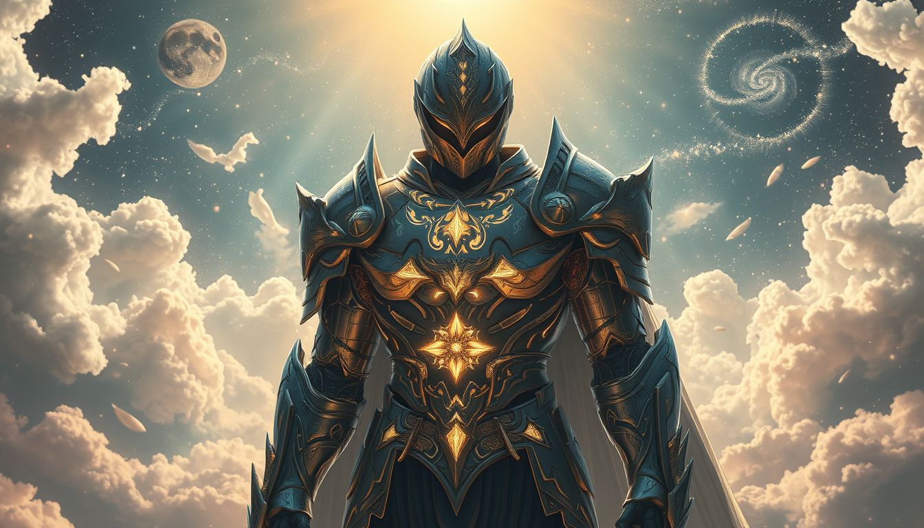 Eine glänzende Rüstung symbolisiert Schutz und innere Stärke im Traum.