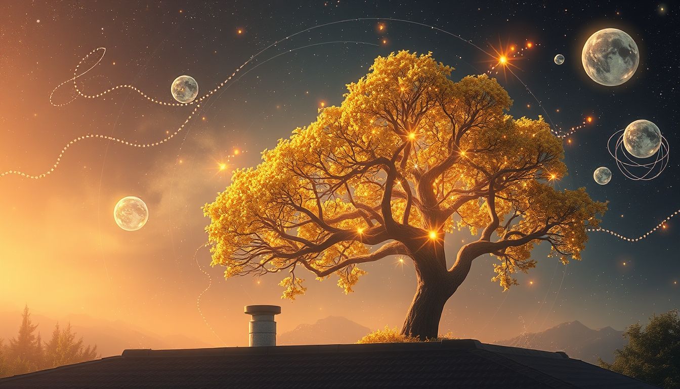 Ein Firstbaum im Sommer symbolisiert Wachstum und erfüllte Lebensziele.