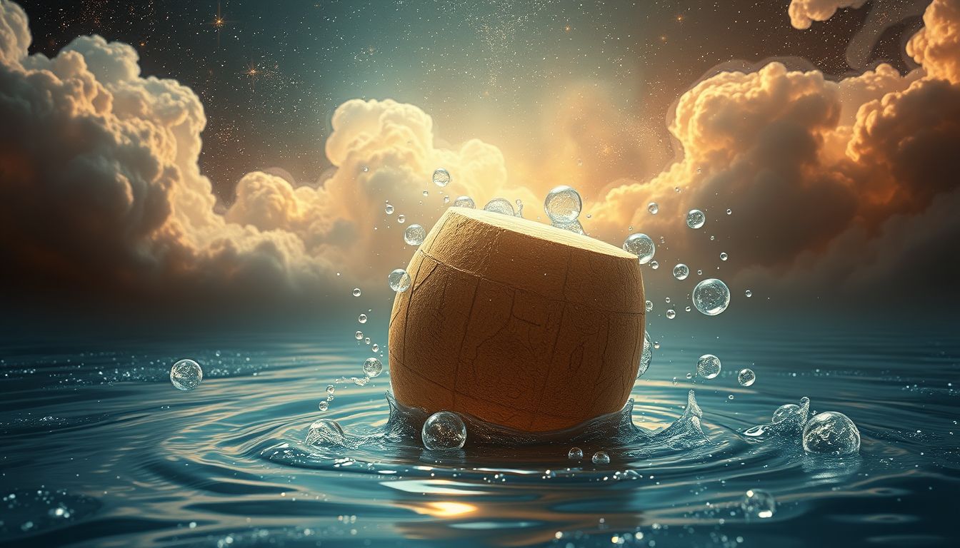 Ein Korken unter Wasser symbolisiert verborgene Emotionen und Tiefe.