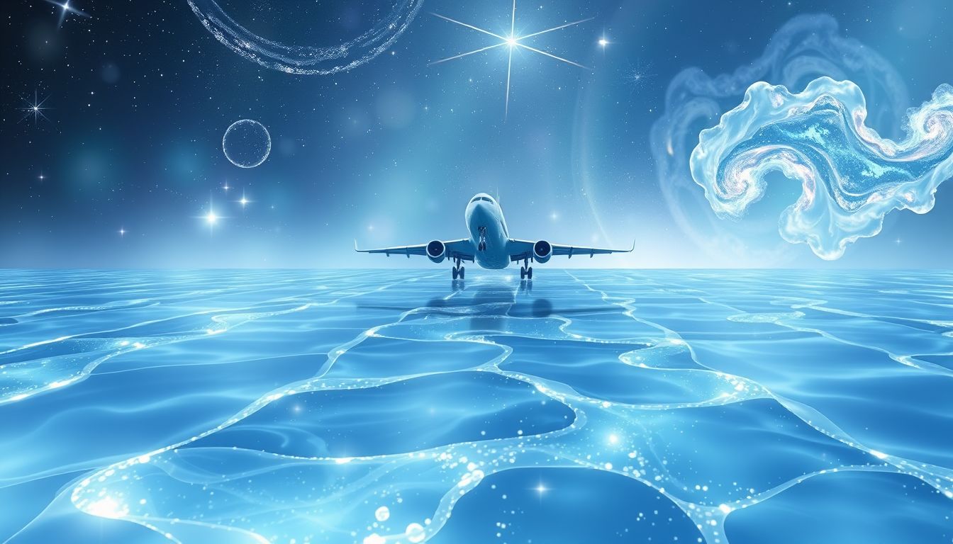 Ein Düsenflugzeug, das auf Wasser landet, symbolisiert emotionale Anpassung.