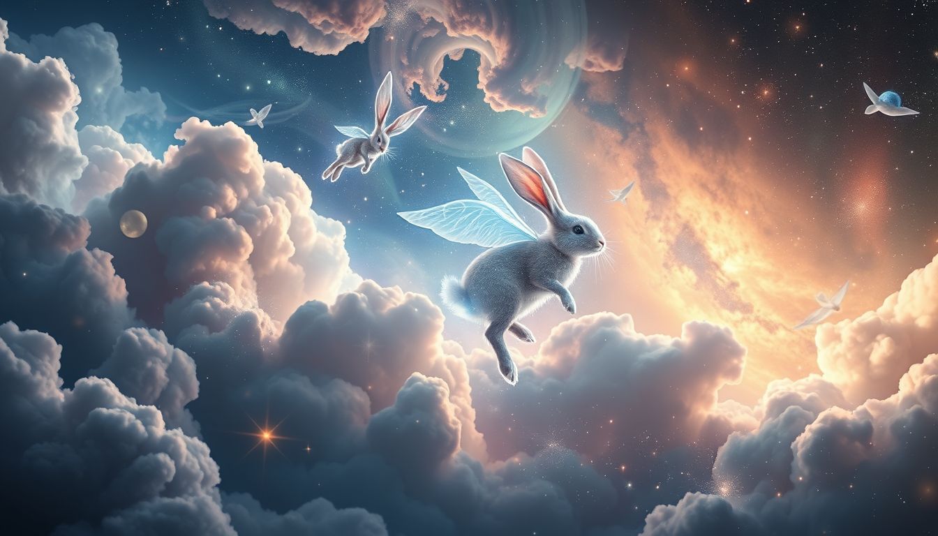 Ein fliegender Hase symbolisiert unerwartete Freiheit und kreative Kraft.