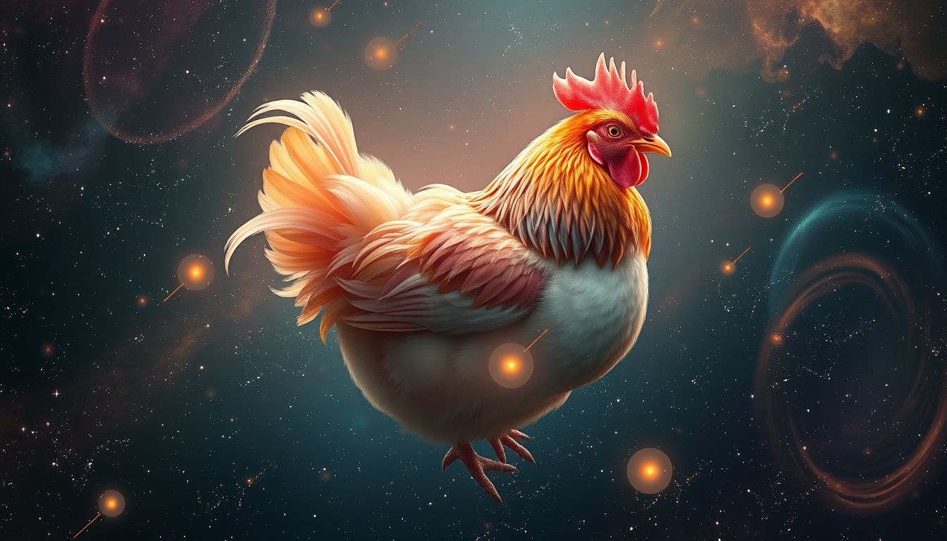 Eine bunte Bruthenne symbolisiert kreative und vielfältige Lebensfreude.