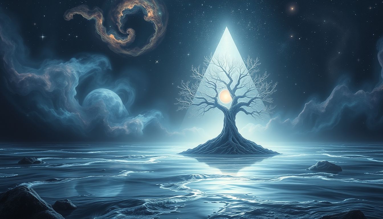 Ein Firstbaum am Flussufer symbolisiert Neubeginn und innere Harmonie.