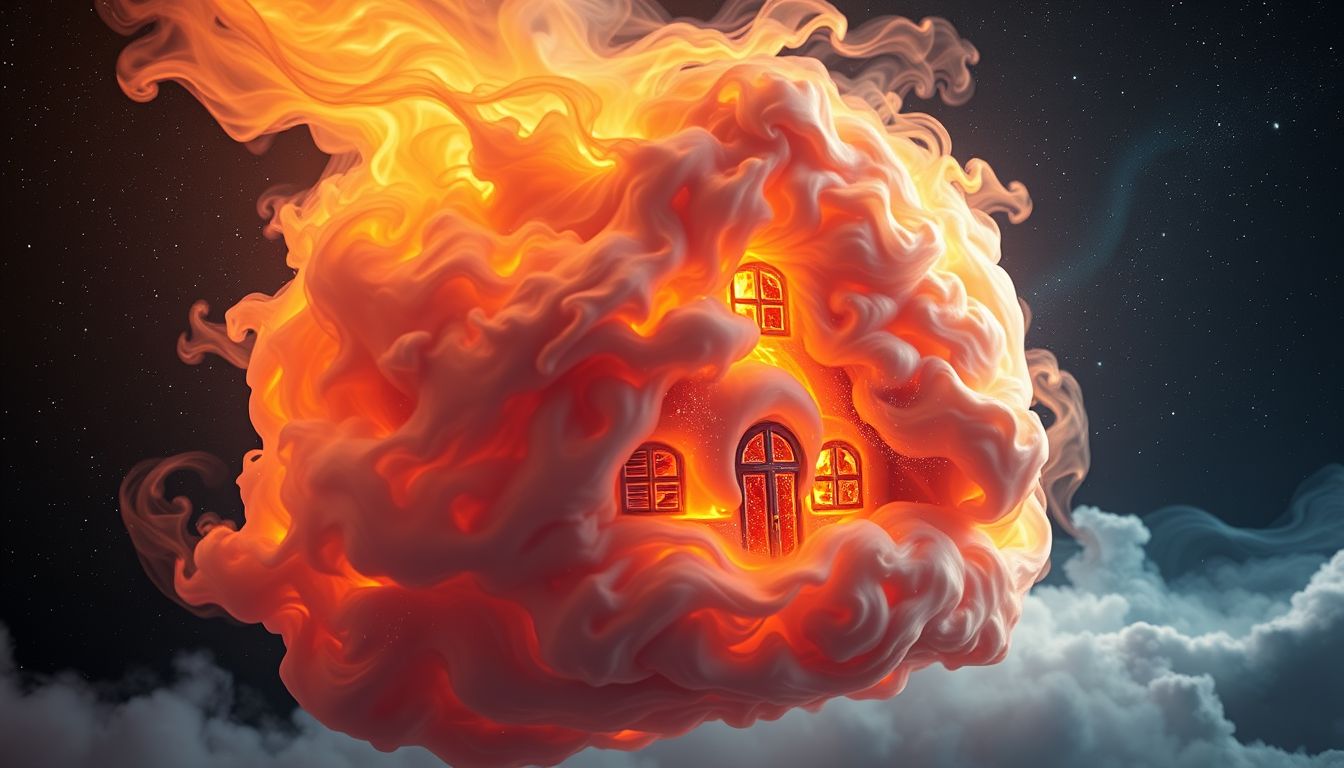 Ein brennendes Haus im Traum symbolisiert innere Konflikte und Wandel.