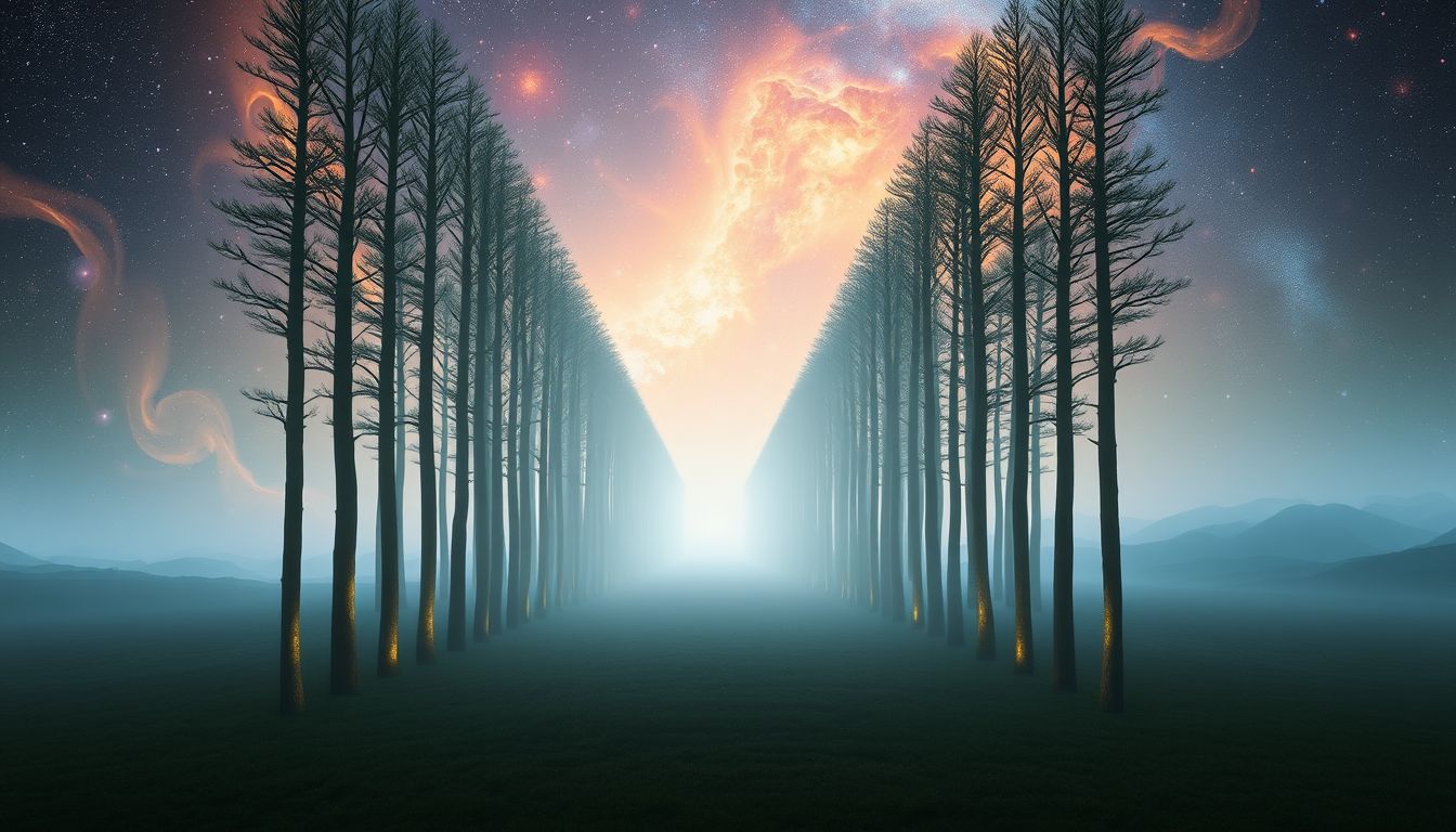 Parallele Bäume symbolisieren Harmonie und gleichlaufende Lebenswege im Traum.