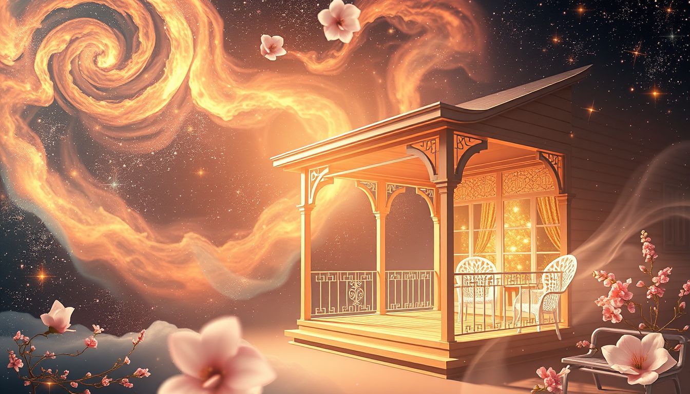 Ein Verandatraum im Sommer symbolisiert Ruhe und Lebensfreude.