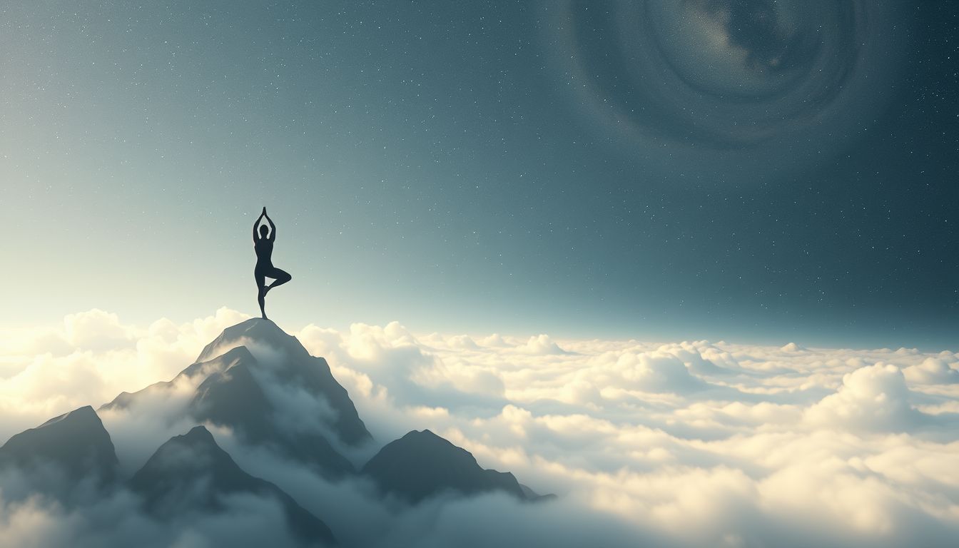 Yoga in den Bergen symbolisiert innere Ruhe und spirituelle Erhebung.