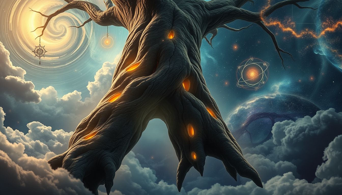 Kerben in einem Baum symbolisieren Lebensmarkierungen und Erinnerungen.