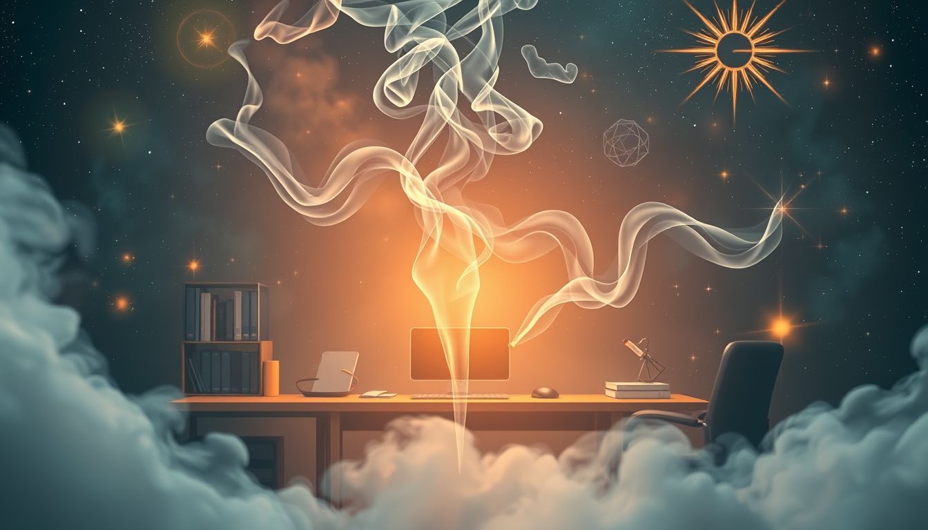 Das Rauchen im Büro symbolisiert oft Stress und berufliche Belastung.