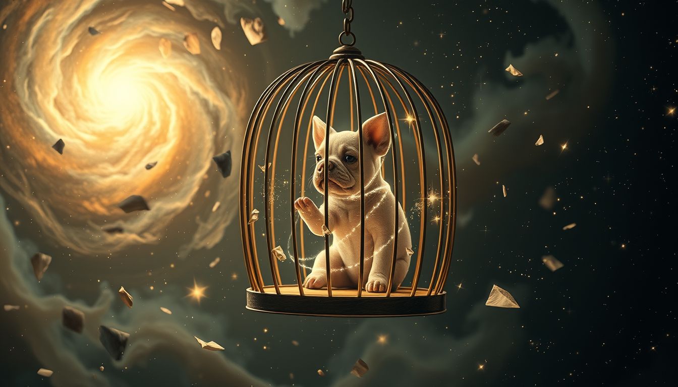 Ein eingesperrter Schweinehund symbolisiert innere Widerstände und Ängste.