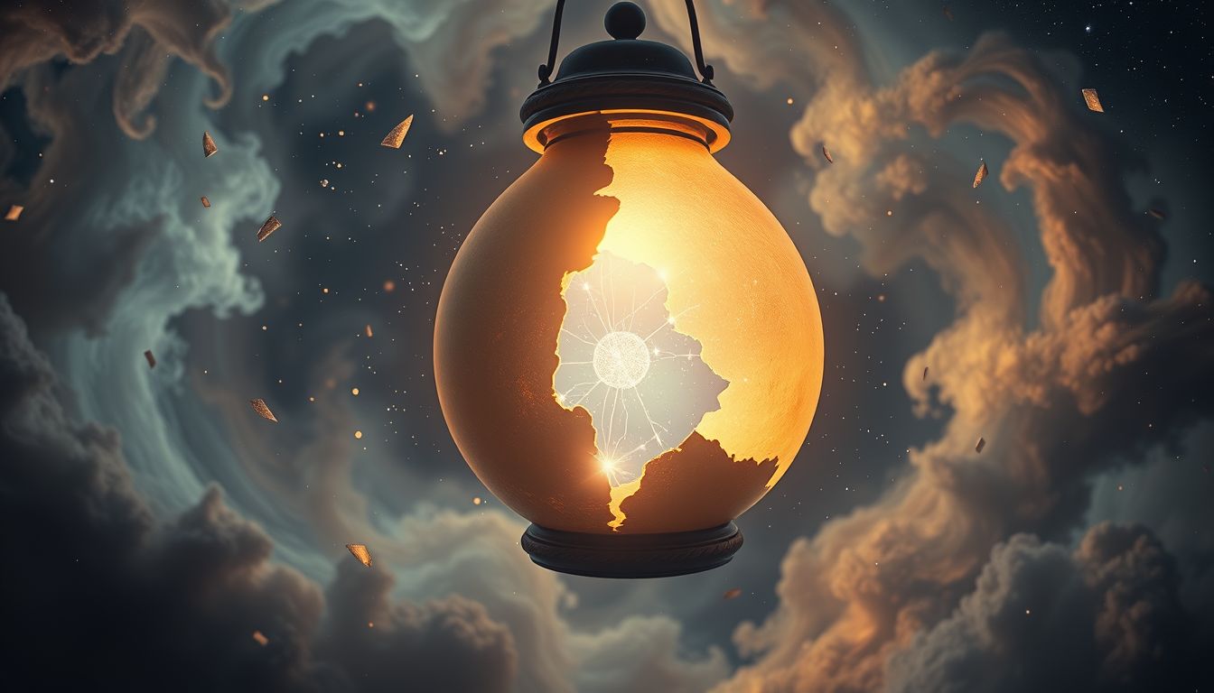 Ein defekter Lampion symbolisiert die Kraft, Hindernisse zu überwinden.