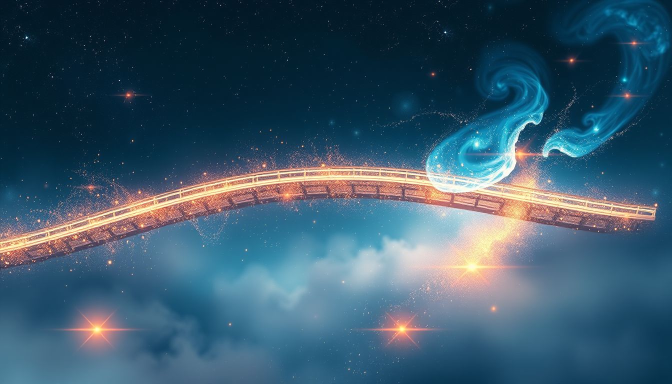 Eine sich auflösende Fußgängerbrücke symbolisiert Unsicherheit im Lebensweg.