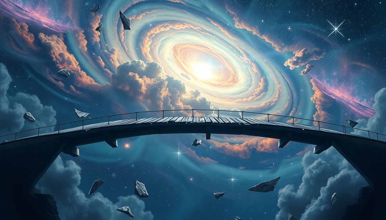 Eine zerstörte Fußgängerbrücke symbolisiert überwundene Hindernisse im Traum.