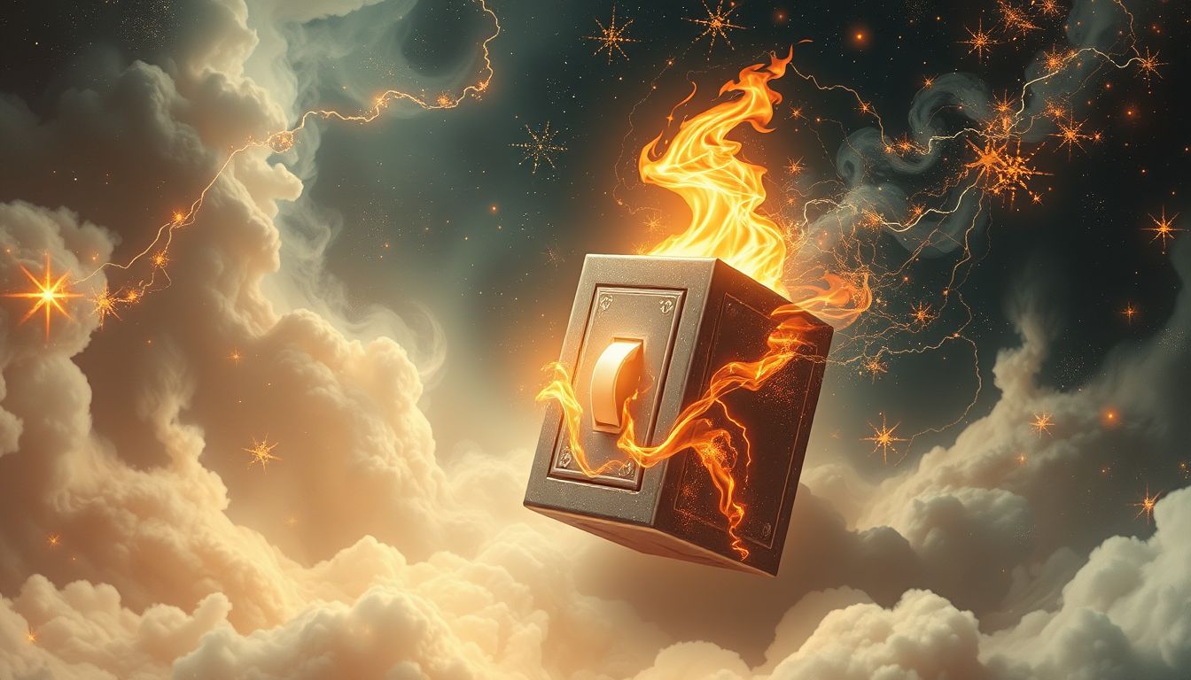 Ein brennender Schaltkasten symbolisiert plötzliche, emotionale Konflikte im Traum.