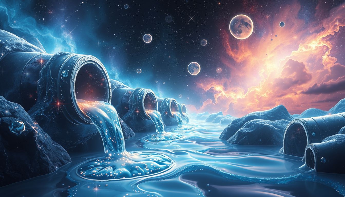 Ein überlaufendes Abwasserrohr symbolisiert emotionale Überforderung und Reinigung.