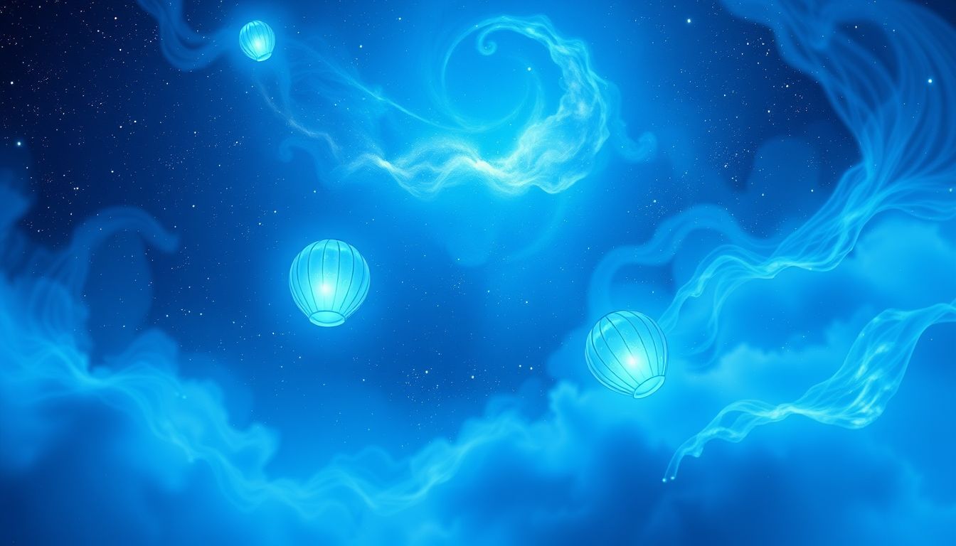 Blaue Lampions symbolisieren tiefe Ruhe und geistige Harmonie.