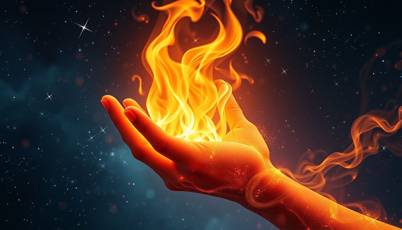 Das Bändigen eines Feuers symbolisiert Selbstkontrolle über starke Emotionen.