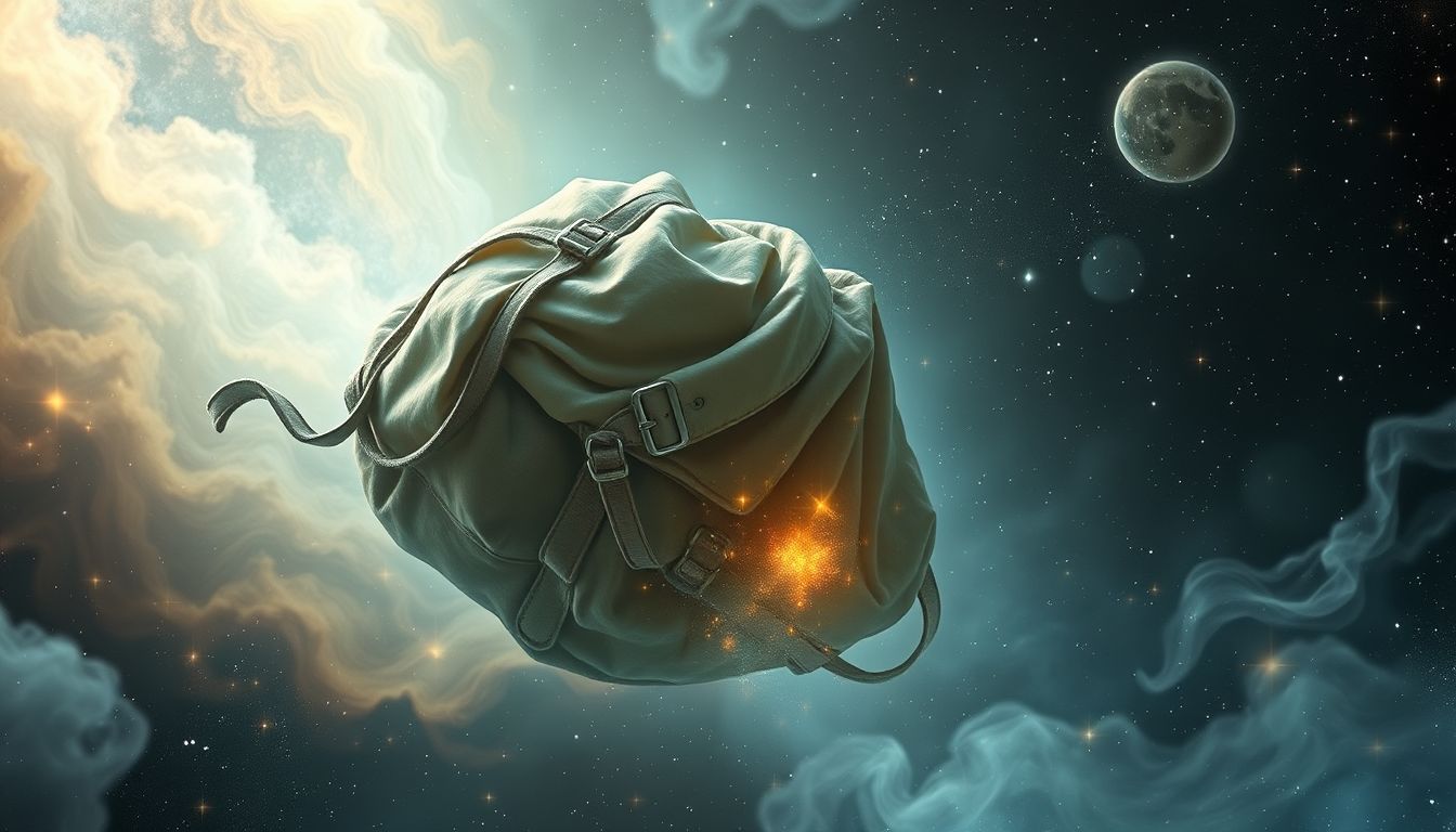 Ein abgenutztes Felleisen symbolisiert wertvolle, aber vergangene Lebenslektionen.