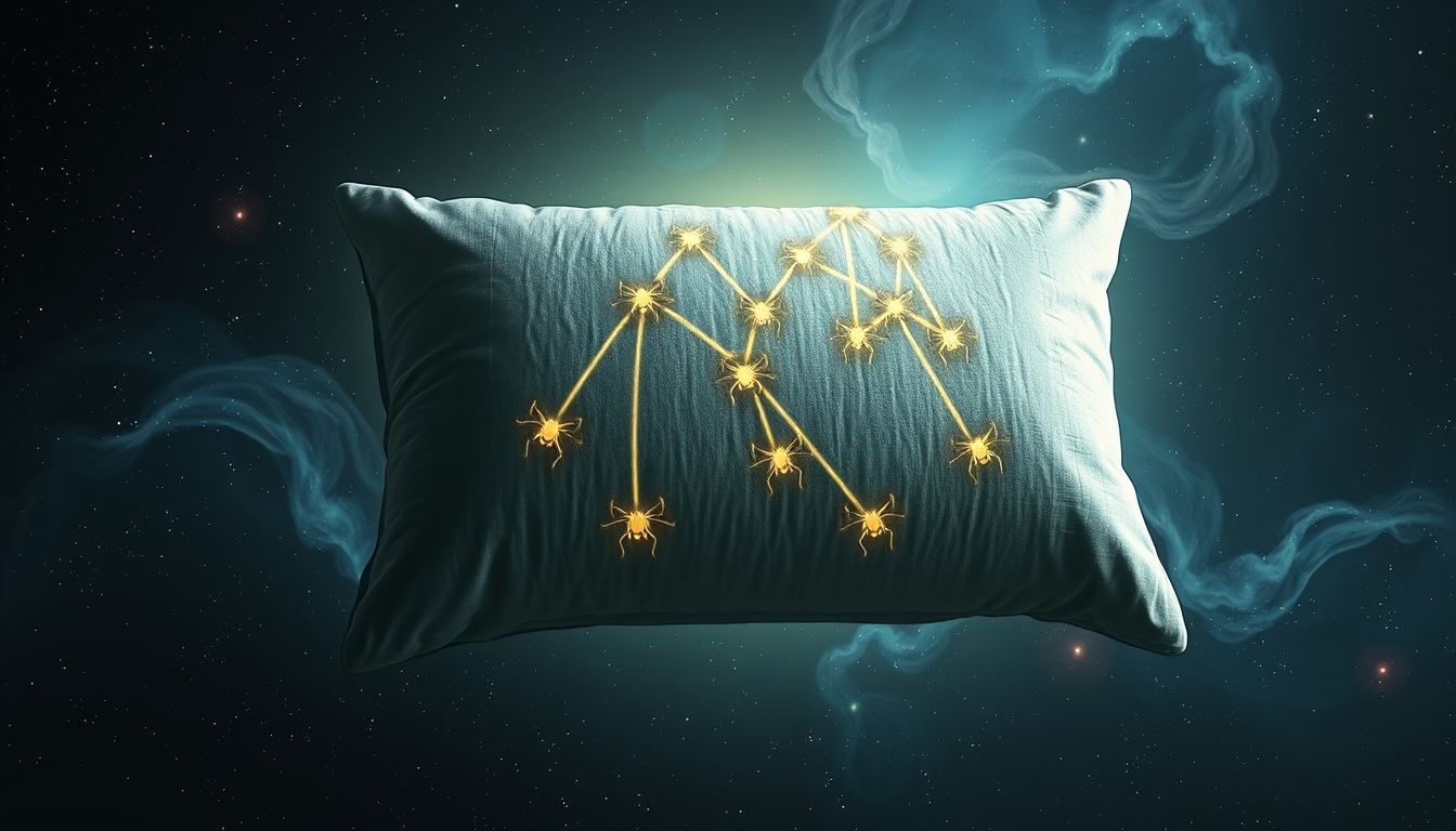 Ein Bettkissen mit Insekten symbolisiert versteckte Ängste im Traum.