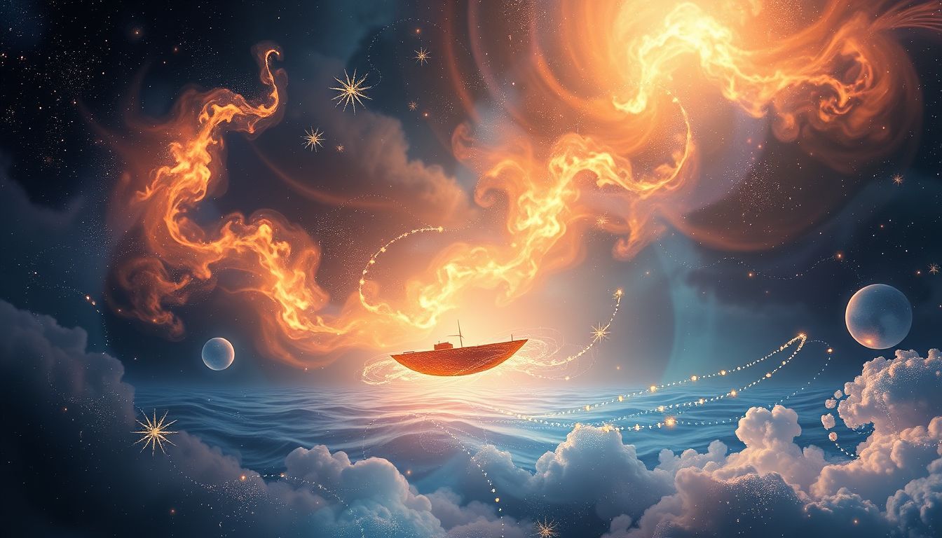 Ein Boot zu unbekanntem Ziel symbolisiert Lebensabenteuer und Unsicherheiten.