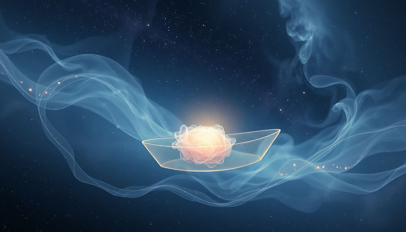 Ein Felleisen im Boot symbolisiert emotionale Tiefen und innere Reise.