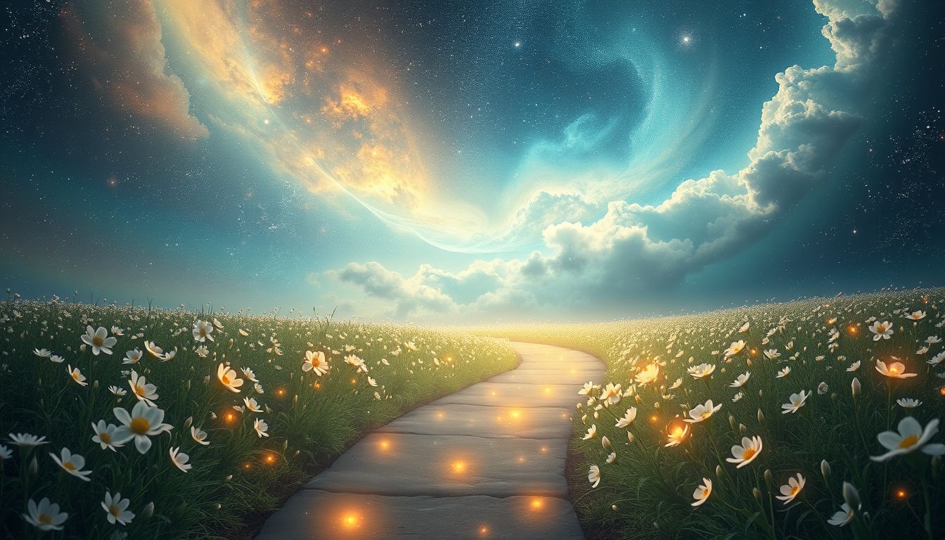 Ein blumenbesäumter Fußweg symbolisiert Lebensfreude und positive Veränderungen.