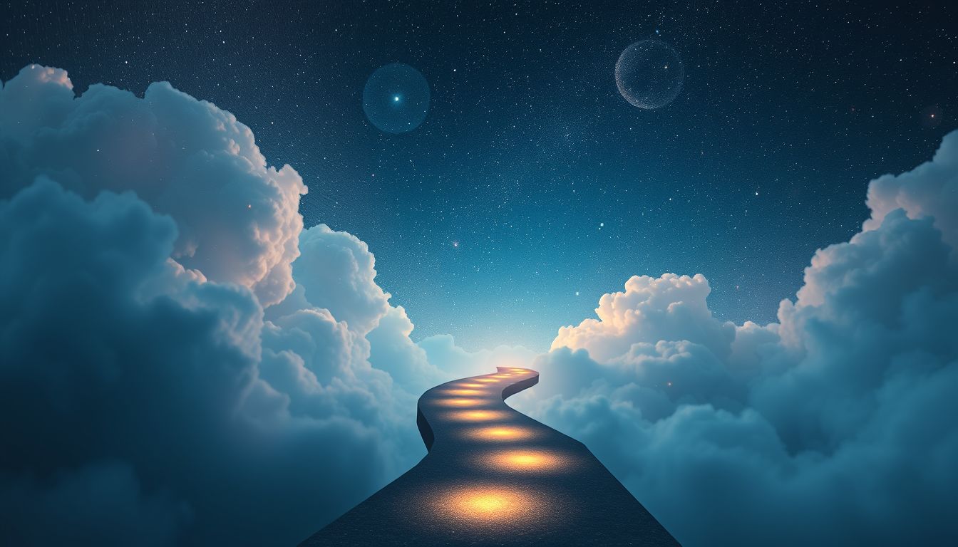 Ein Fußweg im Dunkeln symbolisiert Unsicherheit und bevorstehende Herausforderungen.