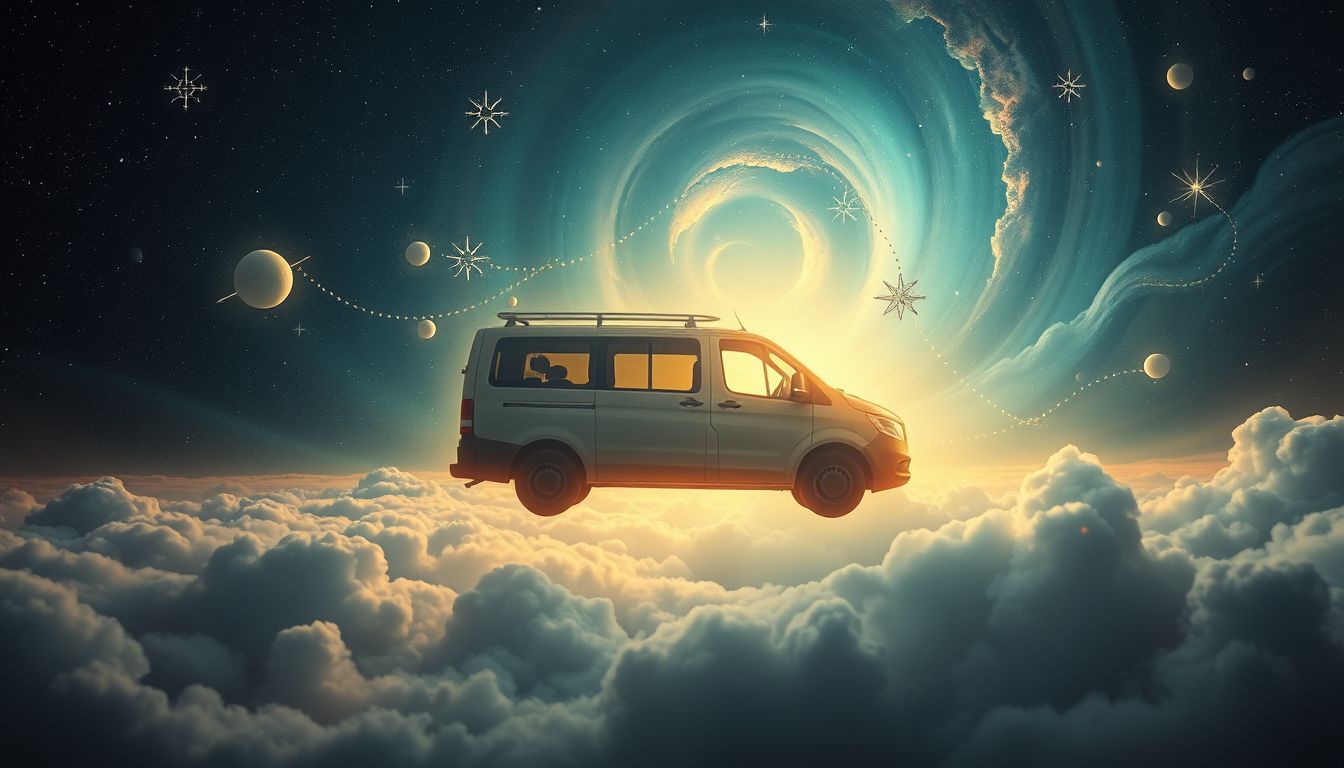 Ein parkender Minivan symbolisiert oft innere Ruhe und Selbstreflexion.