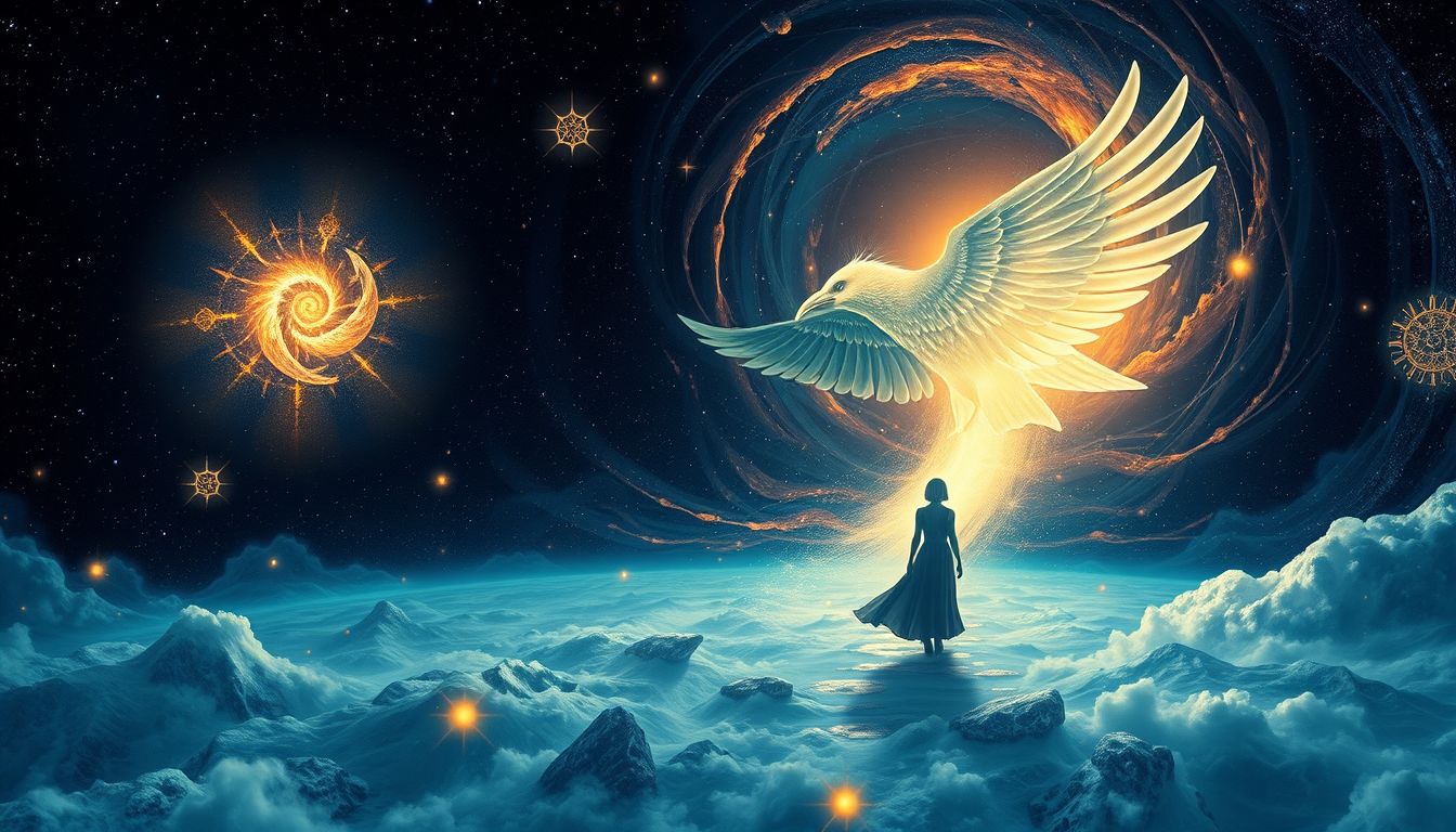 Ein Rabe symbolisiert oft intuitive Führung aus innerer Dunkelheit.