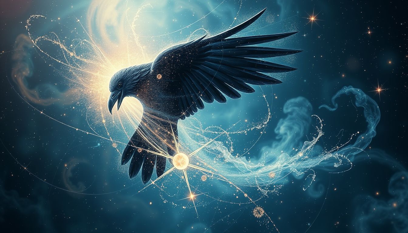 Der sterbende Rabe symbolisiert oft Neubeginn und innere Transformation.