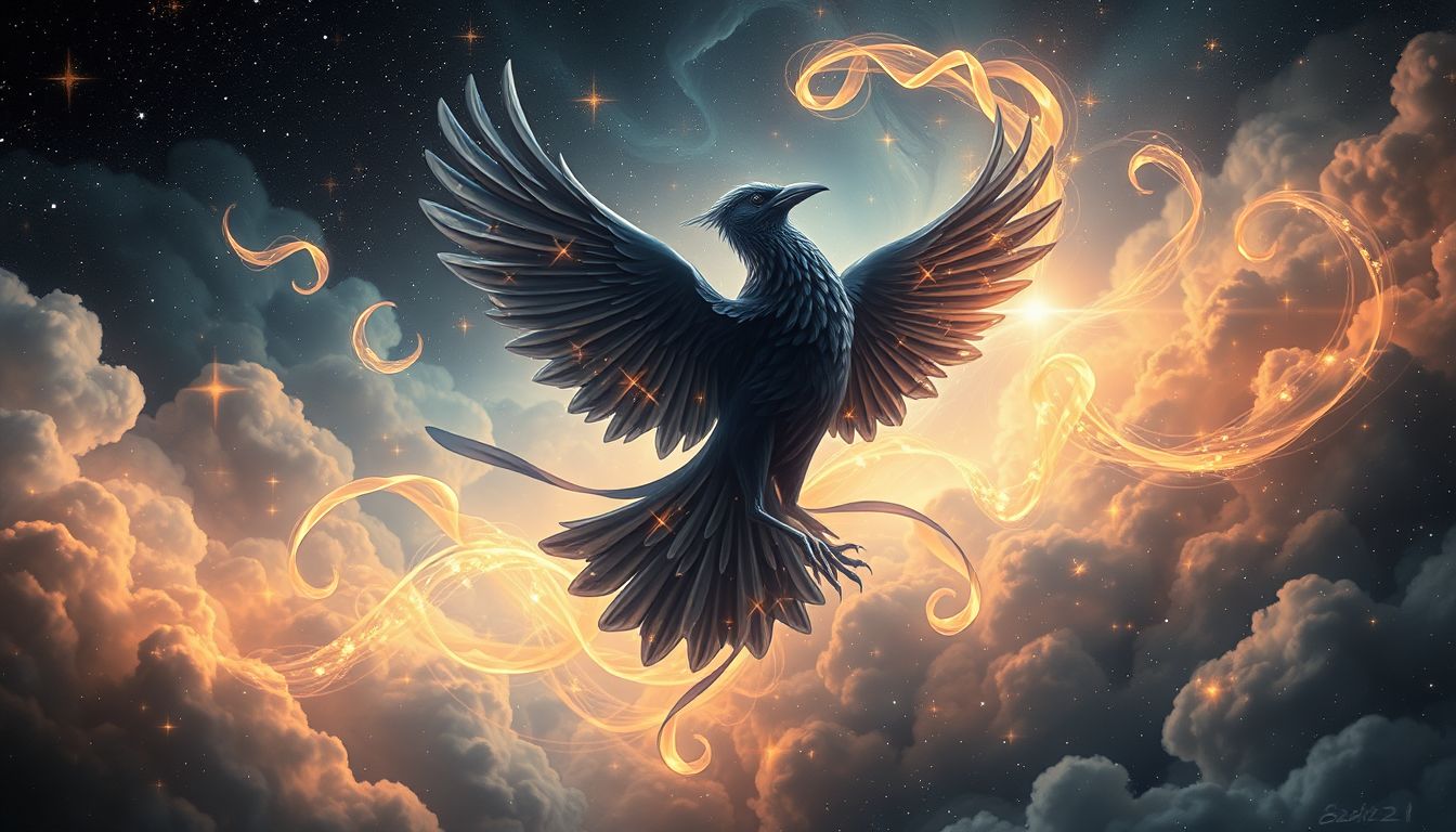 Ein tanzender Rabe symbolisiert oft Lebensfreude und innere Freiheit.