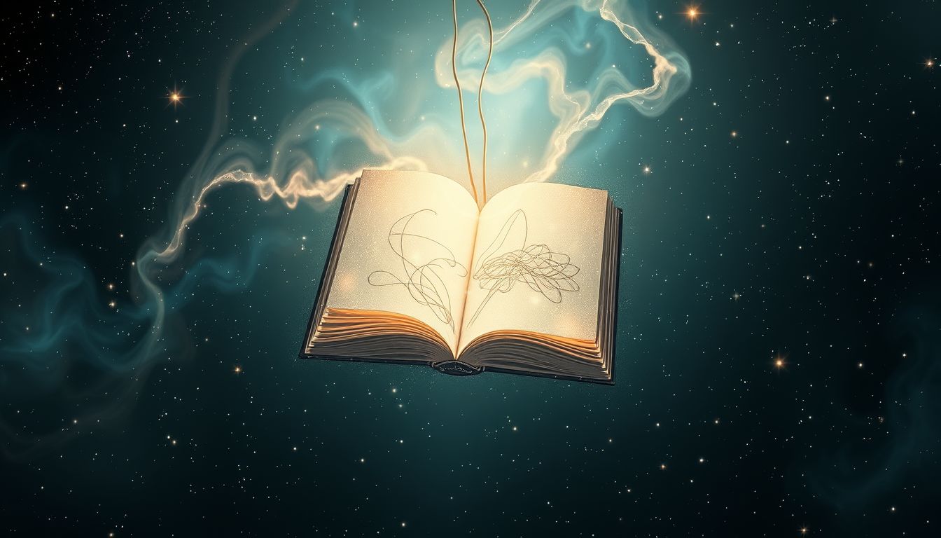 Ein Schreibheft mit schönen Zeichnungen symbolisiert kreative Inspiration im Traum.