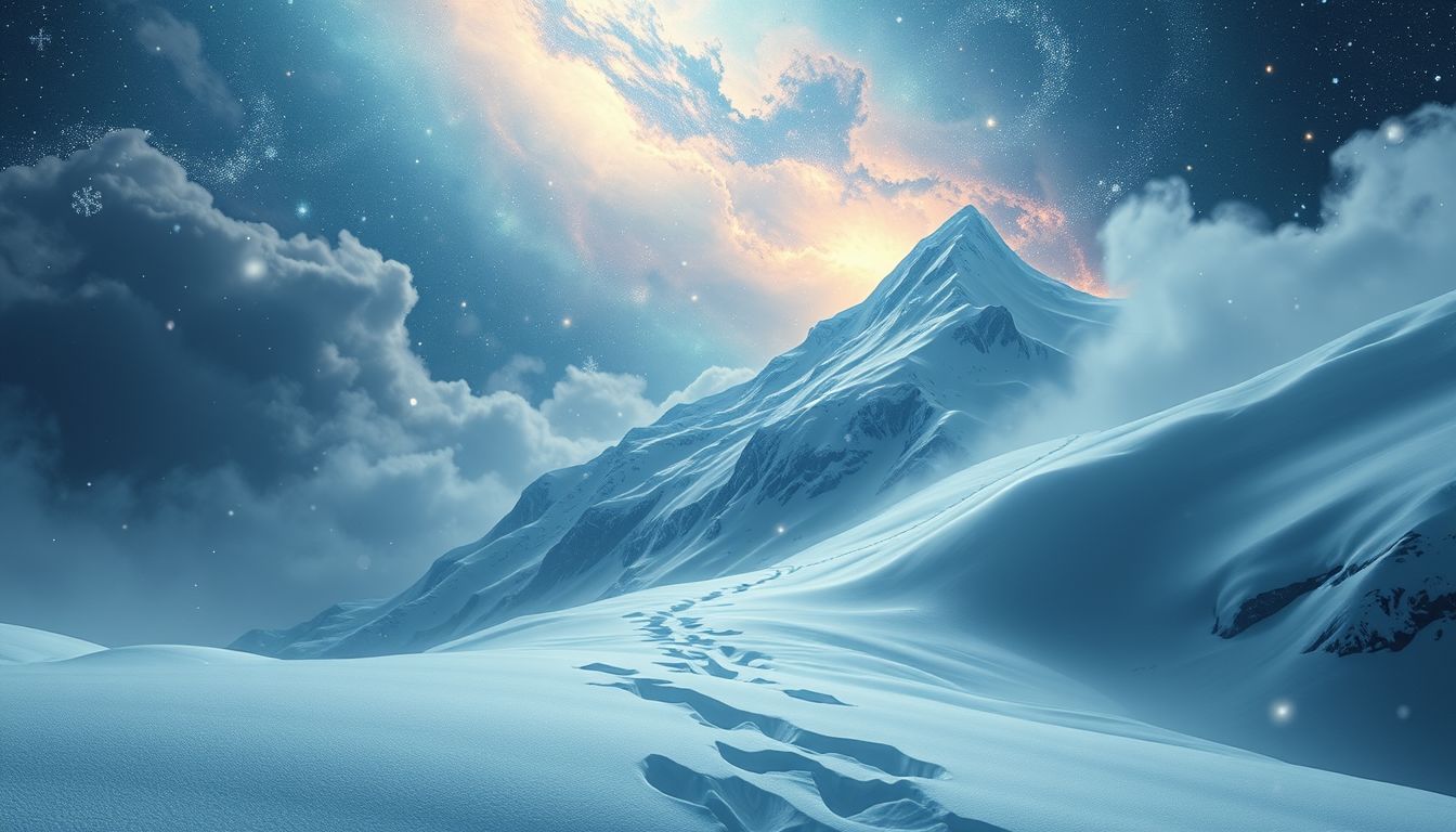 Ein verschneiter Bergpass symbolisiert Herausforderungen und innere Kälte im Traum.