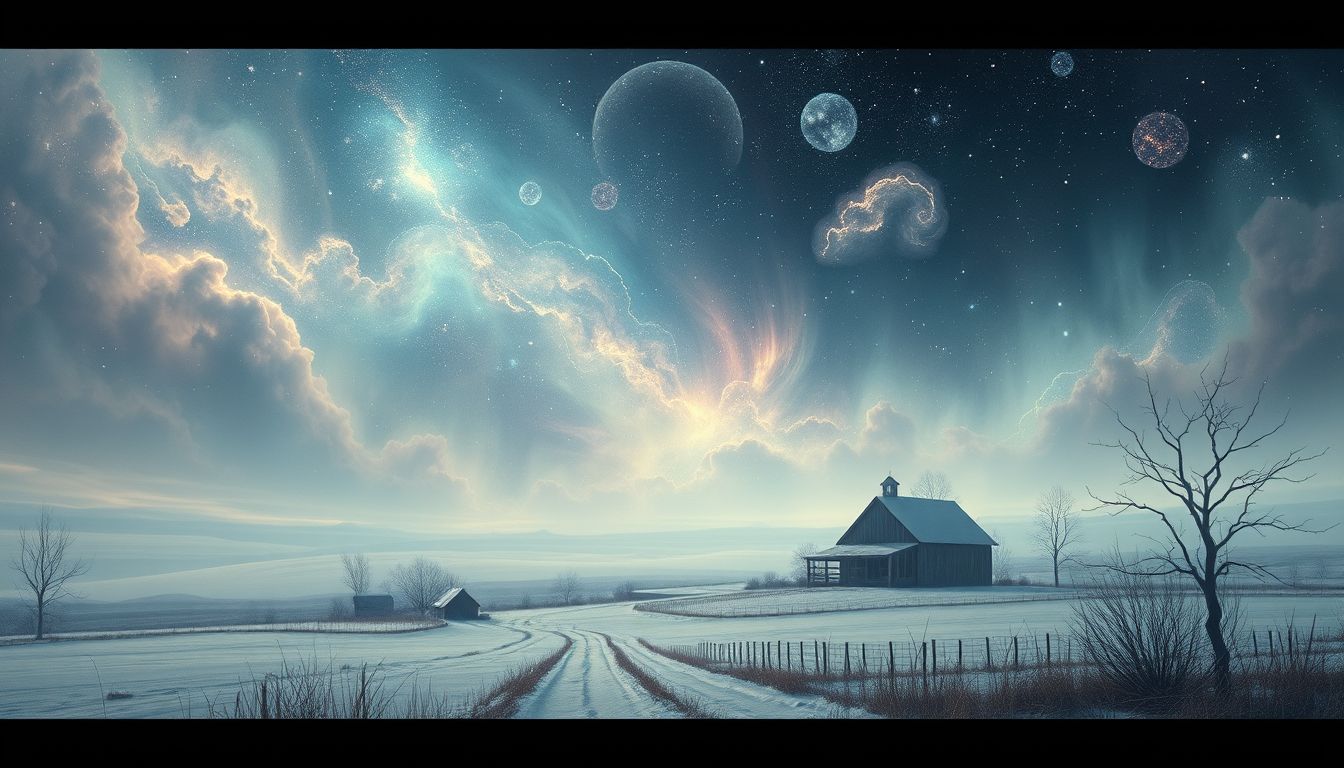 Eine Farm im Winter symbolisiert innere Ruhe und Selbstreflexion.