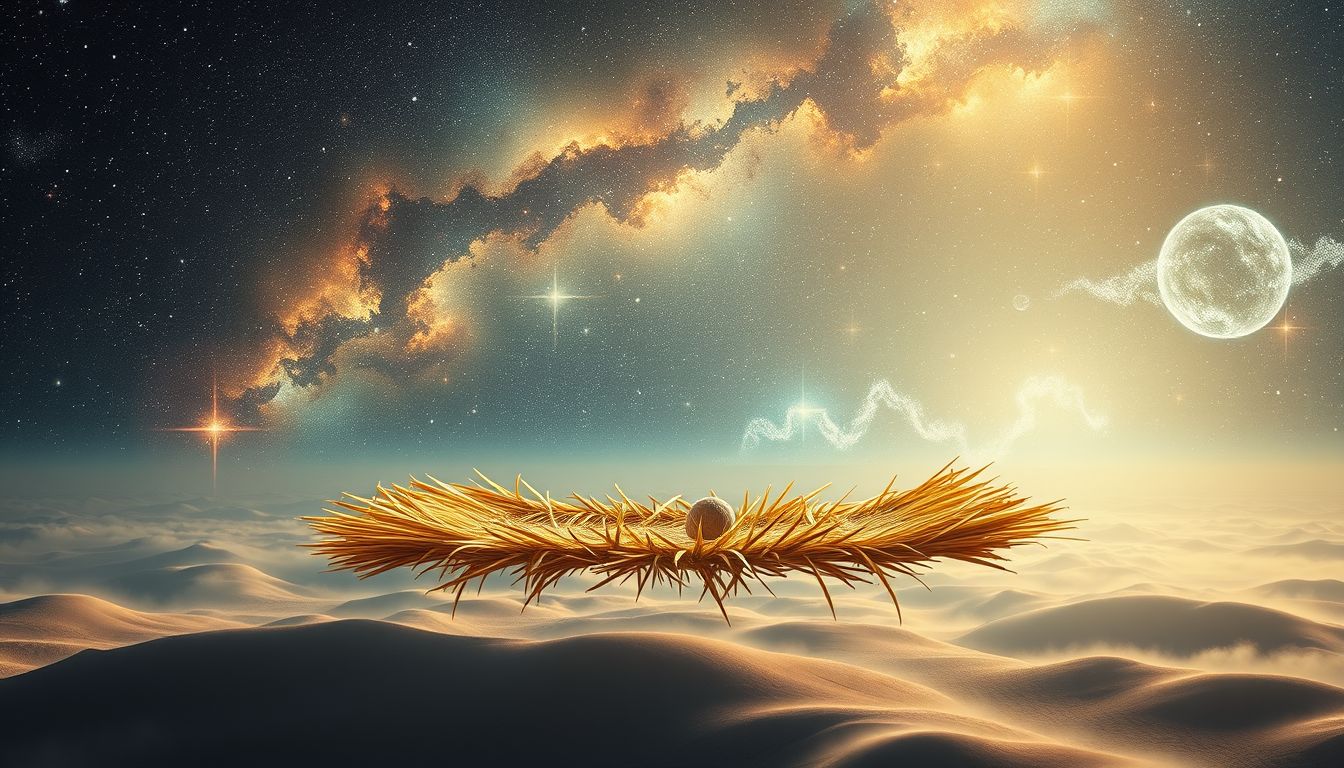 Eine Strohmatte im Freien symbolisiert Schutz und Erdverbundenheit im Traum.