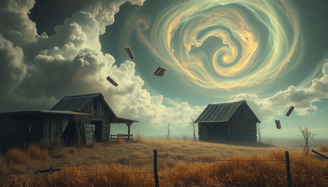 Eine verlassene Farm symbolisiert oft Verlust und innere Vernachlässigung.
