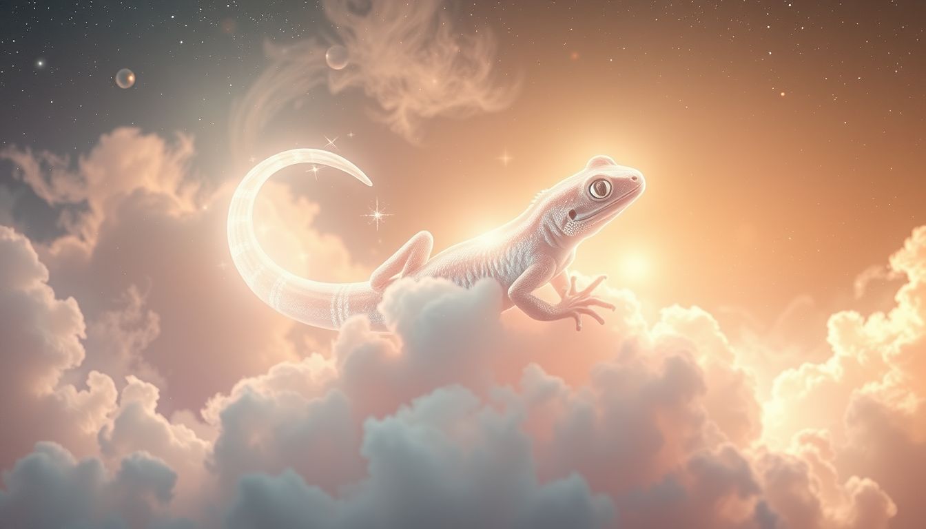 Der Gecko symbolisiert Regeneration durch seine Fähigkeit, Schwänze zu erneuern.