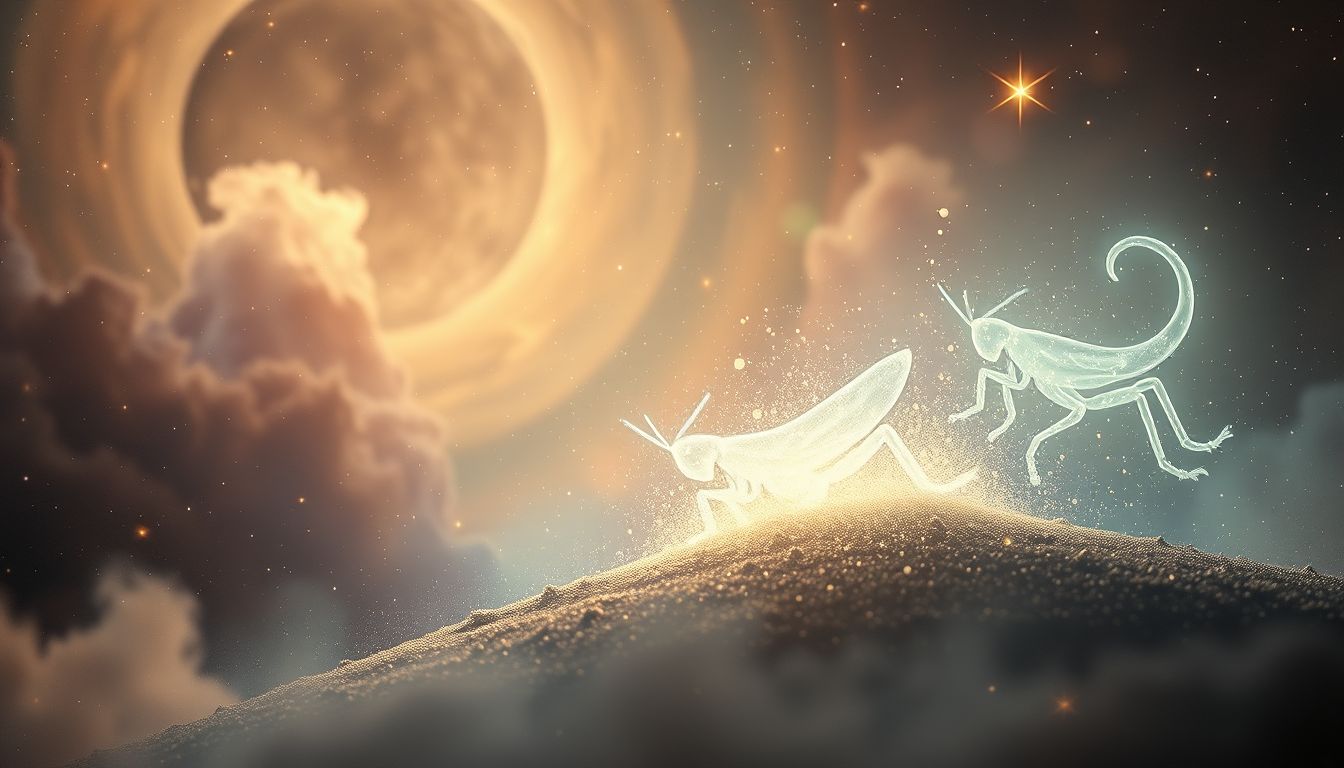 Das Töten eines Grashüpfers symbolisiert das Überwinden von Herausforderungen.