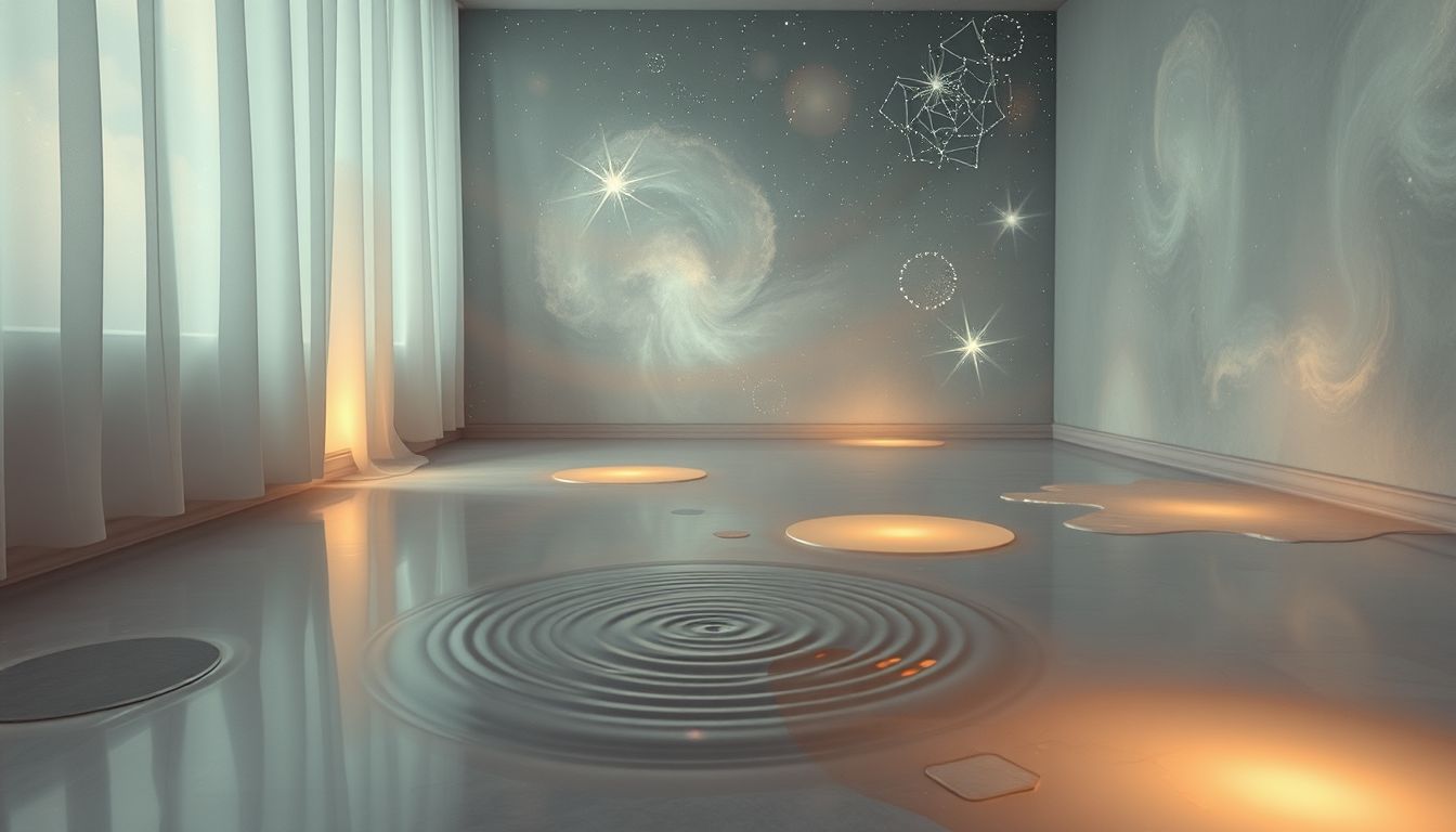 Eine Pfütze im Haus symbolisiert unbewältigte private Konflikte.