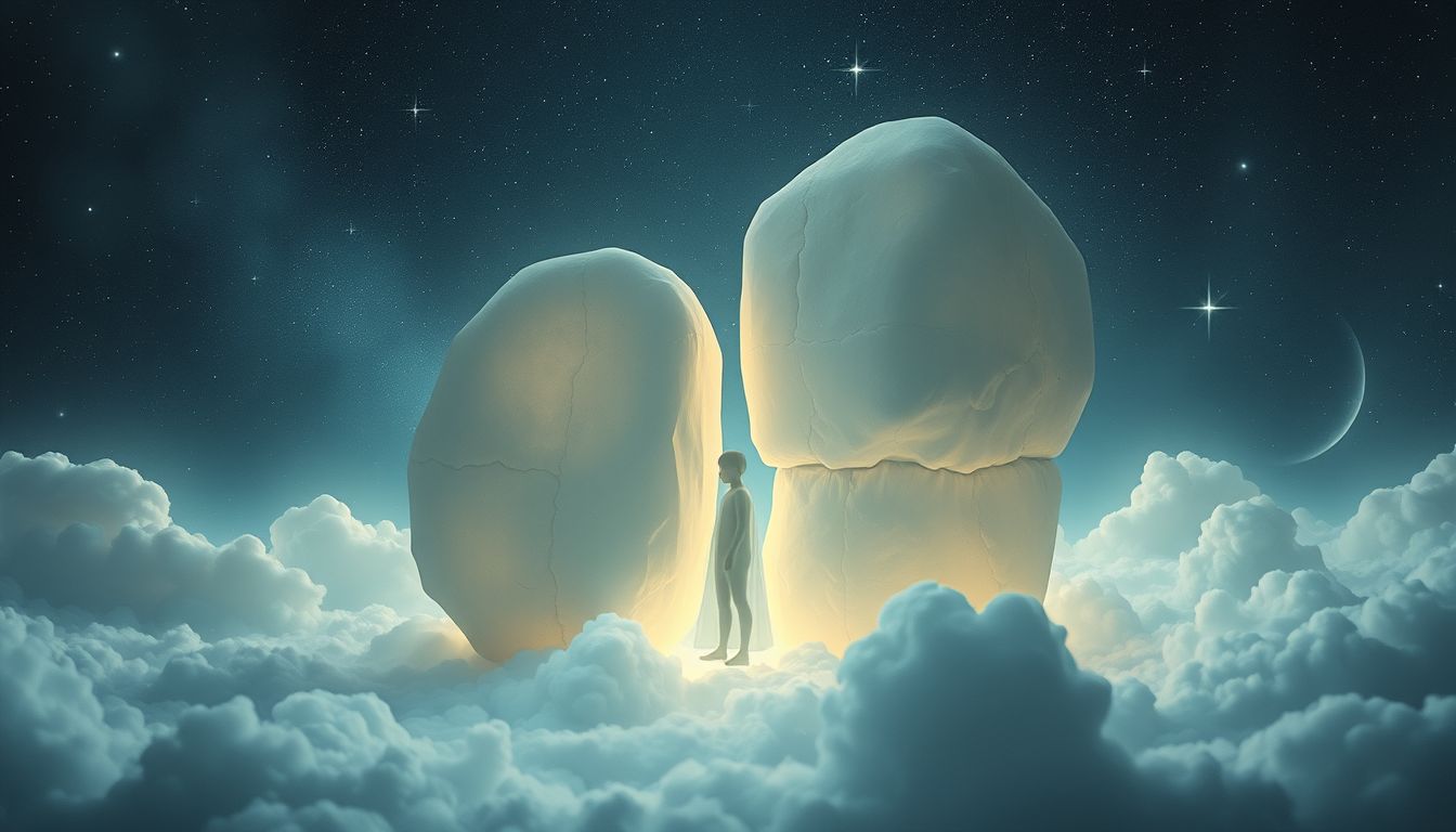 Sich vor Felsbrocken verstecken symbolisiert Angst vor drohenden Problemen.