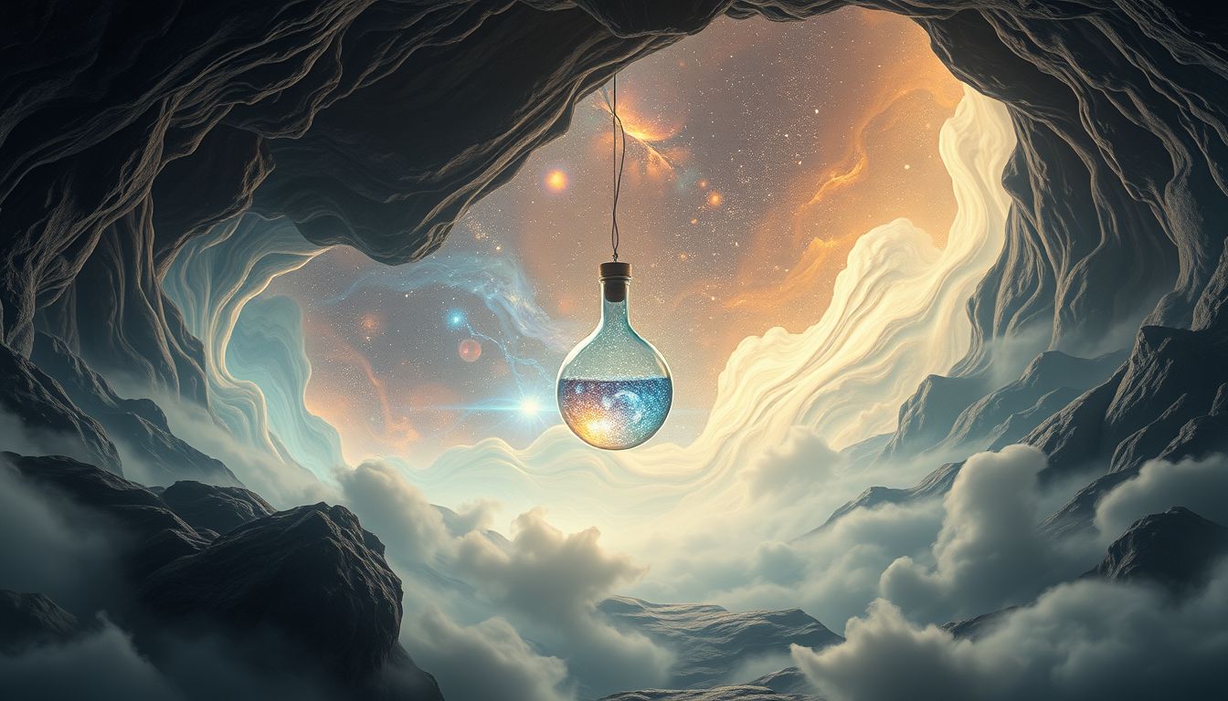 Trank #31 symbolisiert geheimes Wissen, verborgen in dunkler Höhle.