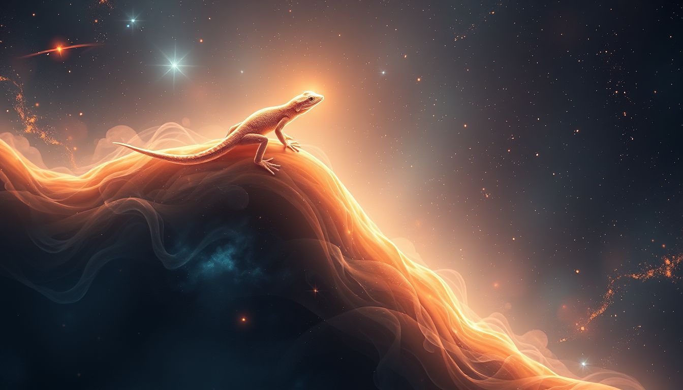 Ein Gecko an der Wand symbolisiert Anpassungsfähigkeit und Überwindung.