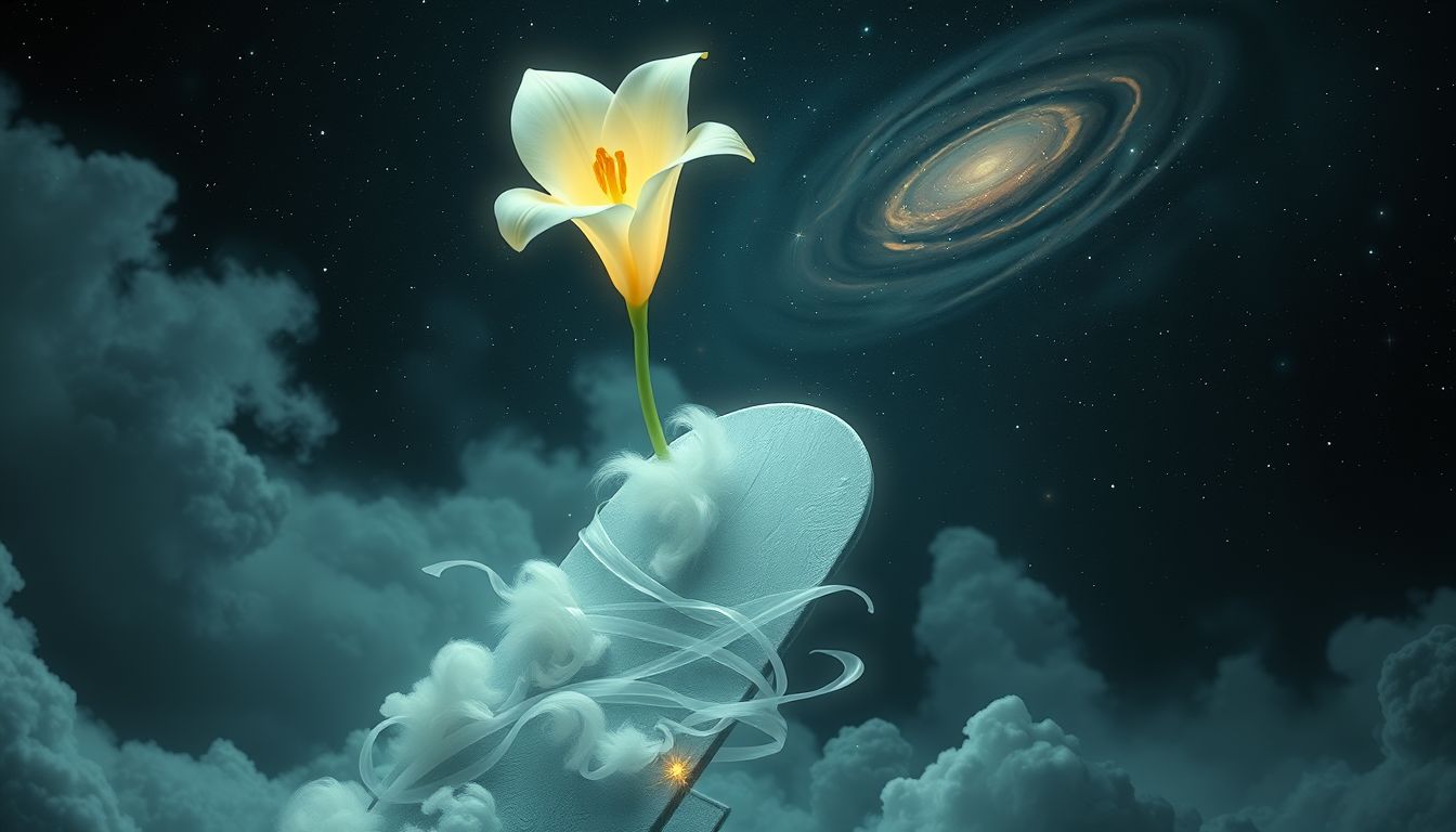 Eine Wachslilie auf einem Grab symbolisiert Trost und ewige Erinnerung.