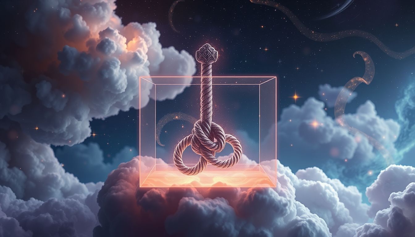 Ein Schwertknoten in der Kiste symbolisiert verborgene Kraft und Schutz.