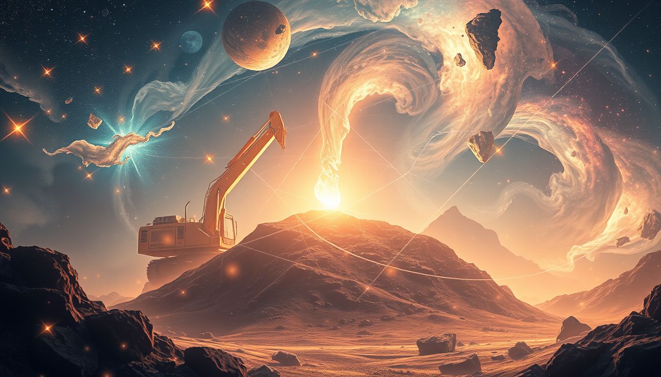 Ein Bagger, der ein Fundament legt, symbolisiert Neubeginn und Stabilität.
