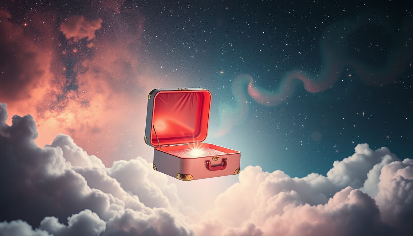 Ein alter Schminkkoffer symbolisiert verborgene, wiederentdeckte Emotionen und Selbstwert.