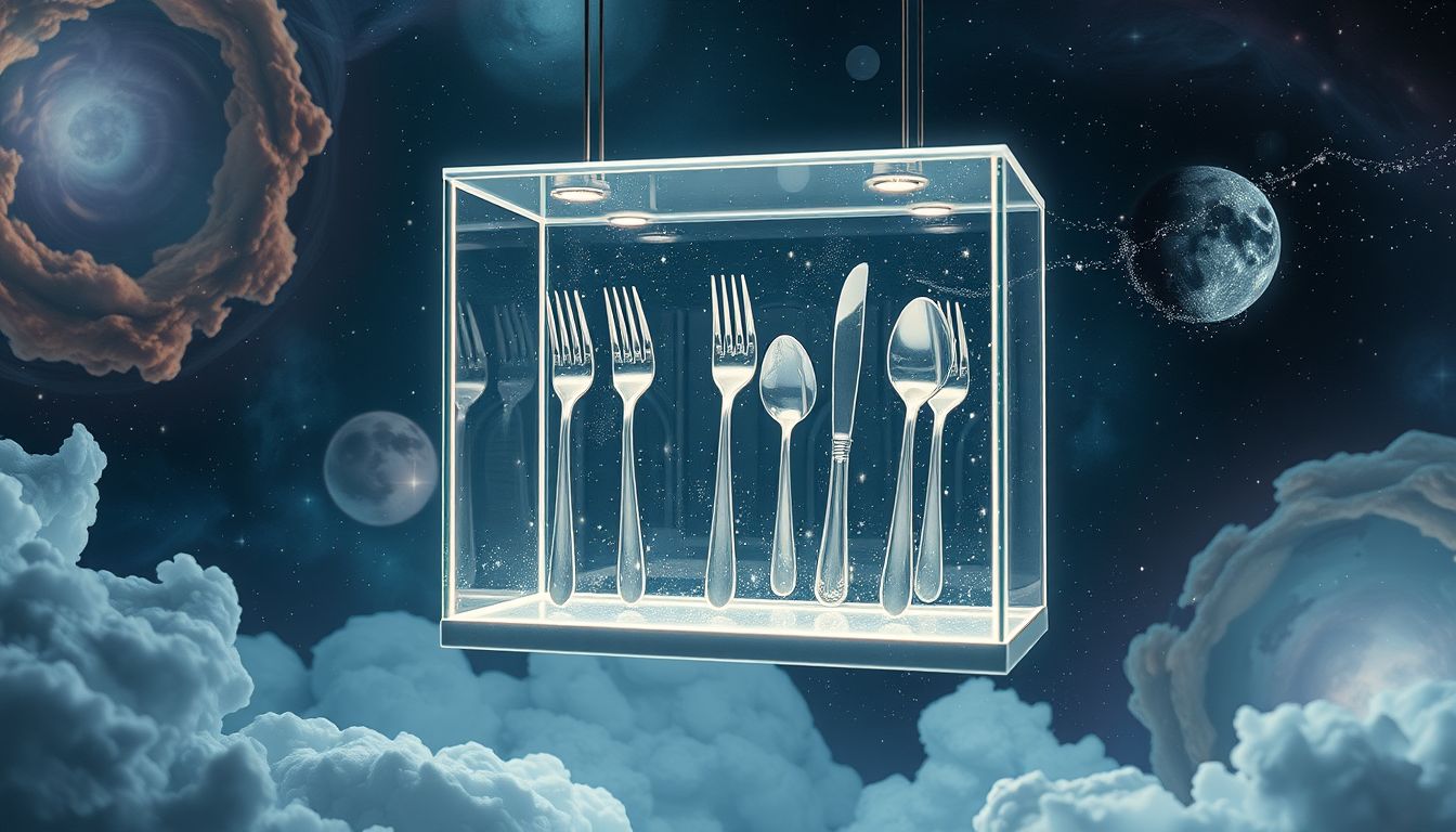 Traum 15: Zinnbesteck in Vitrine symbolisiert Wertschätzung alter Traditionen.