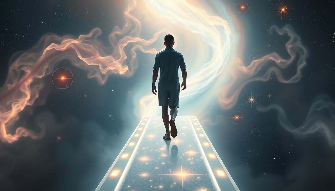 Rückwärtsgehen auf Laufband symbolisiert Angst vor Fortschritt im Traum.