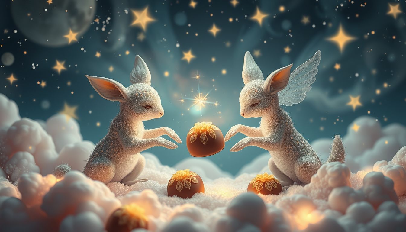 Tiere in Pralinentraum symbolisieren unerwartete Freude und Freundschaft.