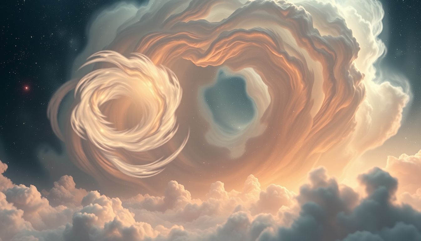 Ein vorüberziehender Taifun symbolisiert überwundene Lebenskrisen und Neuanfang.